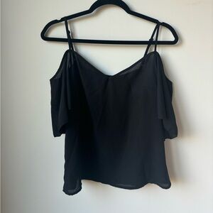 SHEIN Black See Through Sheer Off-the-Shoulder Flutter Sleeve Tank Top Blouse